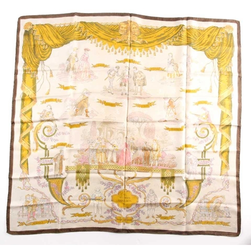 334 - Hermes, Paris. A silk scarf depicting Italian theatrical figures including Colombine, Crispin, and G... 