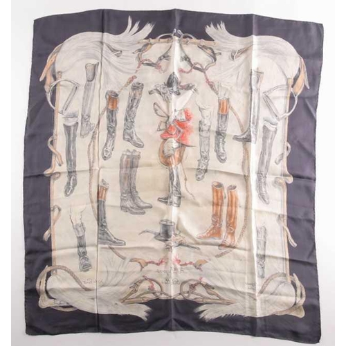 338 - A Hermes silk square scarf printed with coaching scenes on a pink ground, together with another 