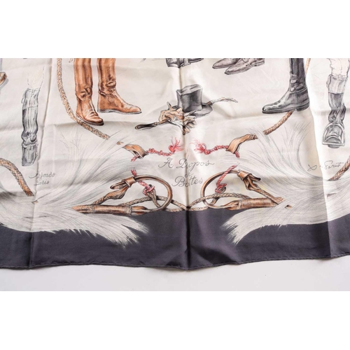 338 - A Hermes silk square scarf printed with coaching scenes on a pink ground, together with another 
