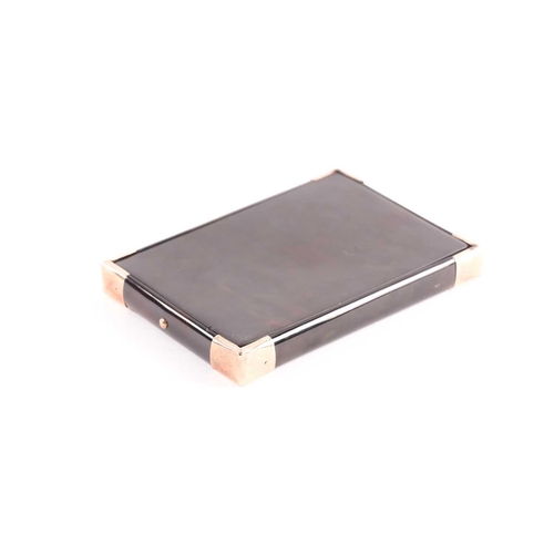 343 - An early 20th century rose gold mounted tortoiseshell card case; rectangular envelope style with hin... 