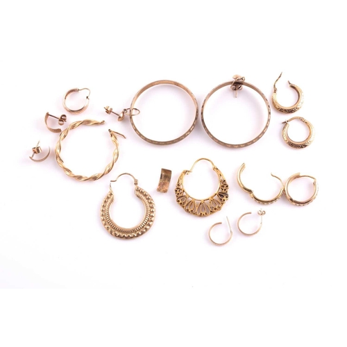 64 - A pair of 9ct yellow gold hoop earrings, together with a pair of 9ct yellow gold and white paste sto... 