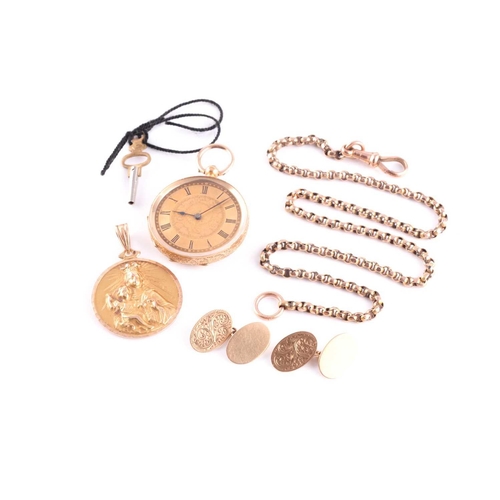 65 - A yellow metal pendant depicting the Virgin Mary with the Infant Jesus, depicting Jesus as an adult ... 