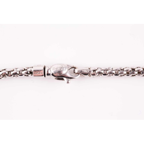 79 - Fope, Italy. An 18ct white gold chain necklace, the lavaliere style with two drops with rounded term... 