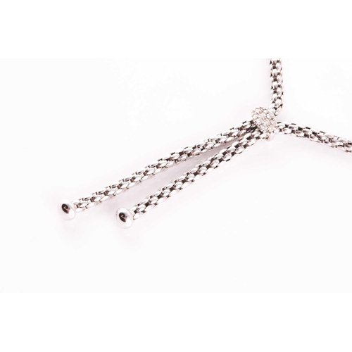 79 - Fope, Italy. An 18ct white gold chain necklace, the lavaliere style with two drops with rounded term... 