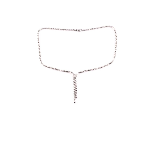 79 - Fope, Italy. An 18ct white gold chain necklace, the lavaliere style with two drops with rounded term... 