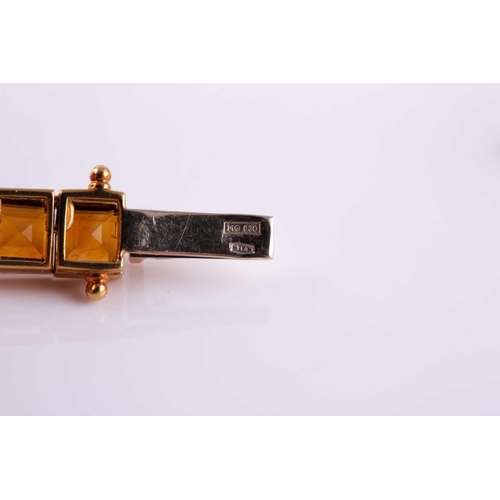 80 - An 18ct yellow gold and multi-gemstone rainbow necklace, bracelet, and matching earrings, the neckla... 