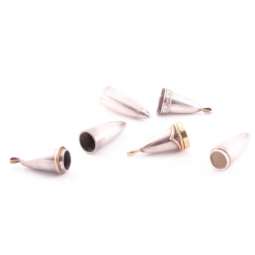 83 - A silver gilt torpedo-shaped pendant, unscrewing to reveal empty interior, rope-twist decoration to ... 