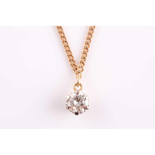 90 - An 18ct yellow gold and solitiare diamond pendant necklace, set with a round brilliant-cut diamond o... 