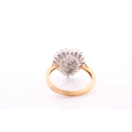 128 - An 18ct yellow gold and diamond ring, the heart-shaped cluster set with round brilliant-cut diamonds... 
