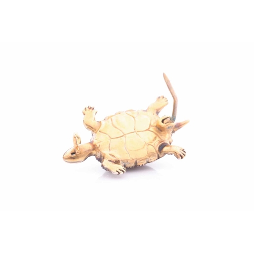 158 - A novelty silver gilt and diamond brooch in the form of a tortoise, the shell set with a cabochon ga... 