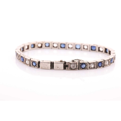 92 - A white and blue sapphire bracelet possibly Art Deco or later, set with alternating round-cut sapphi... 