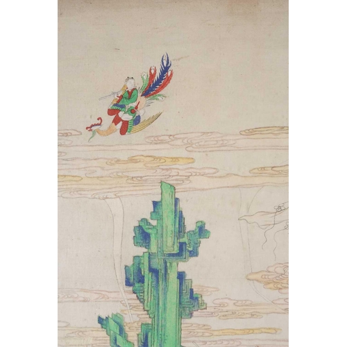 1 - Chinese school, early 20th century, Taoist celestial beings, amongst rocks, waves and clouds, waterc... 