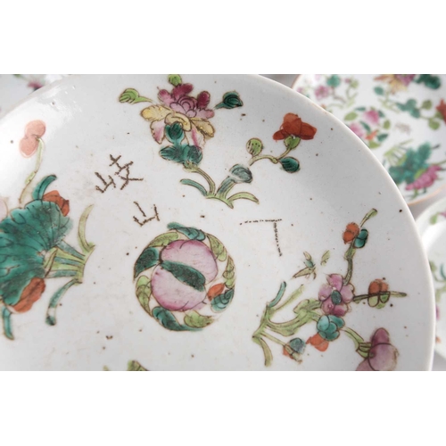 111 - A large quantity of Chinese famille rose saucers, early 20th century, comprising seventeen with a pe... 