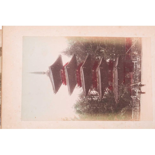 117 - A Japanese shibayama concertina photograph album, late Meiji, containing fifty hand coloured photogr... 