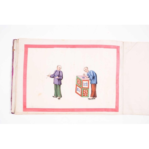 12 - An early 19th century Chinese export watercolour on pith paper album, the twelve stages of tea produ... 