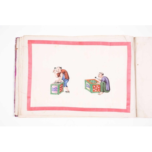 12 - An early 19th century Chinese export watercolour on pith paper album, the twelve stages of tea produ... 