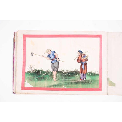 12 - An early 19th century Chinese export watercolour on pith paper album, the twelve stages of tea produ... 