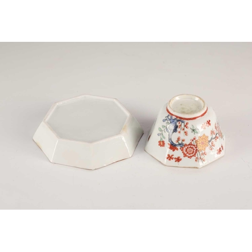 130 - A Japanese kakiemon octagonal tea bowl & saucer, Edo,18th century, painted with quail and insects wi... 