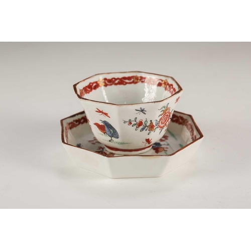 130 - A Japanese kakiemon octagonal tea bowl & saucer, Edo,18th century, painted with quail and insects wi... 