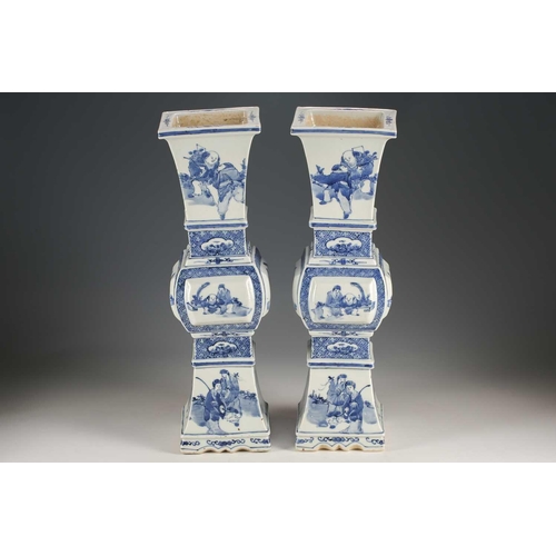 149 - A large pair of Chinese blue & white altar form candlesticks, Qing, 19th century, of square section ... 