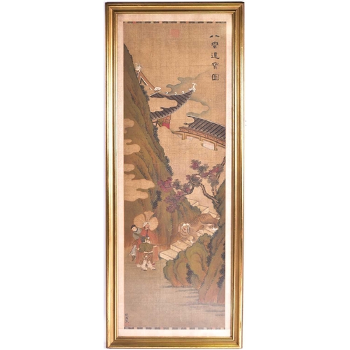 160 - A Chinese watercolour on silk, Qing, late 19th century, painted with a tributary envoy and attendant... 