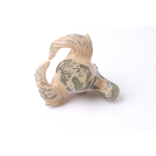 178 - An Indian pale green and cream jade carving of the head of an Indian water buffalo .9 cm wide by 9 c... 