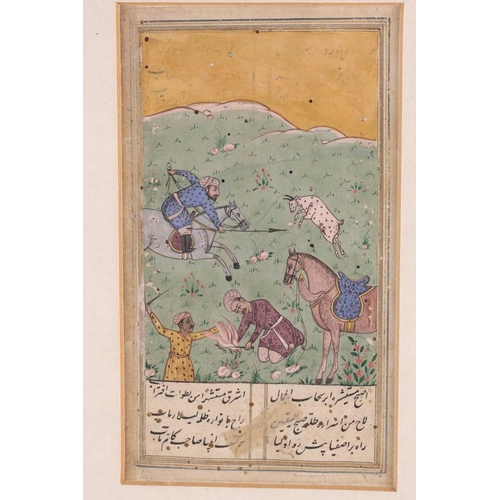 183 - A 19th-century Indian school manuscript page depicting a hunting scene with a horseman with lance an... 