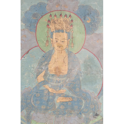 2 - A Chinese gouache painting on silk of Bodhisattva Mahasthamaprapta, Ming dynasty, seated in Dhyana m... 