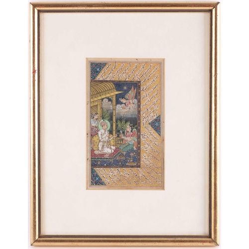 209 - A 19th-century Indian school manuscript page depicting a young Mughal Emperor visited by female wing... 