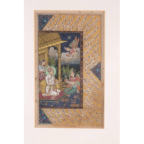 209 - A 19th-century Indian school manuscript page depicting a young Mughal Emperor visited by female wing... 