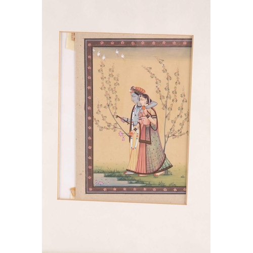 233 - An early 20th-century Indian manuscript page painted with the divine couple Lord Krishna and the God... 