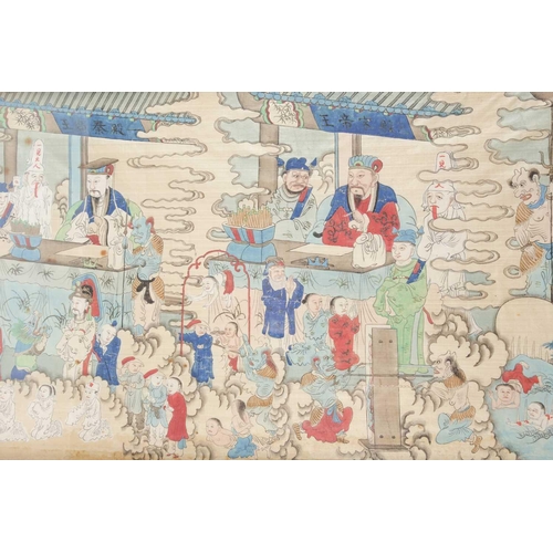 24 - Five Courts of Hell, a Chinese watercolor on silk, Qing,19th century, painted with five kings passin... 