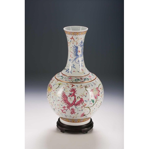 240 - A Chinese Phoenix vase, painted with four archaic Phoenix (Fenghuang) amongst lotus flowers and fron... 