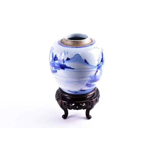 245 - A Chinese blue & white ginger jar, Qing, Kangxi period, well painted with a scholar at the foot of a... 