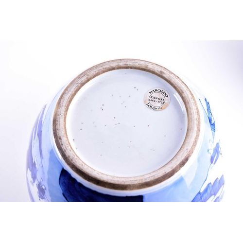 245 - A Chinese blue & white ginger jar, Qing, Kangxi period, well painted with a scholar at the foot of a... 