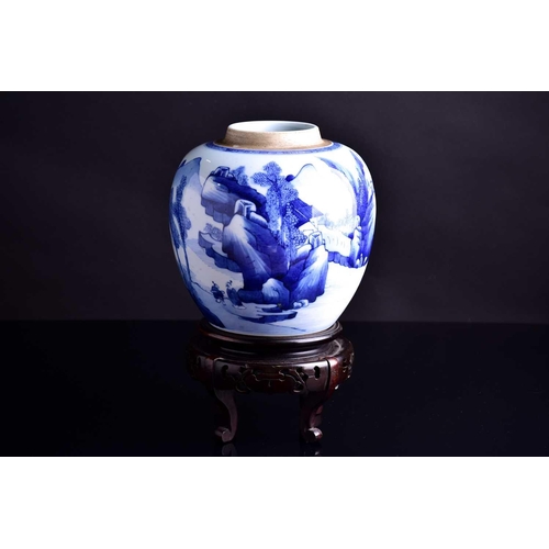 245 - A Chinese blue & white ginger jar, Qing, Kangxi period, well painted with a scholar at the foot of a... 