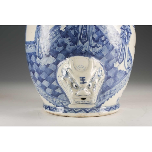 252 - A Chinese blue & white cistern, Qing, Qianlong, painted with court ladies and attendants below bands... 