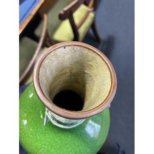 266 - A Chinese crackle ware vase, 20th century, with apple green ground beneath a brown oxide rim, 24cmCo... 