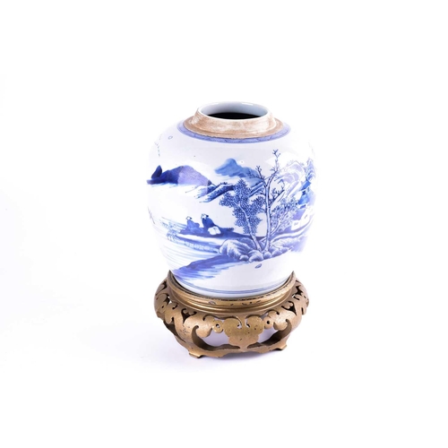 292 - A Chinese blue & white ginger jar, Qing, Qianlong period, painted with a continuous landscape of fig... 