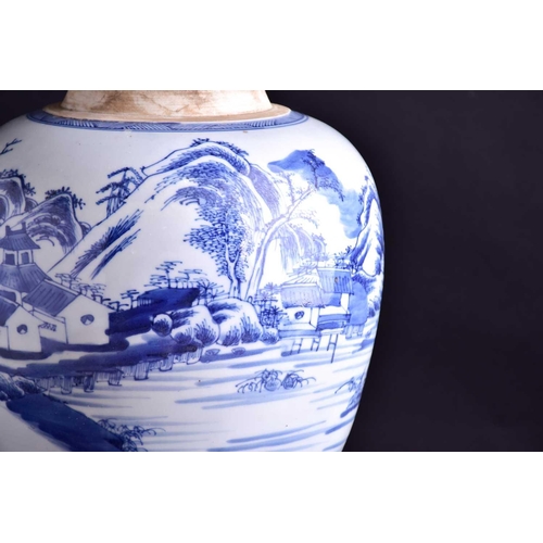 292 - A Chinese blue & white ginger jar, Qing, Qianlong period, painted with a continuous landscape of fig... 