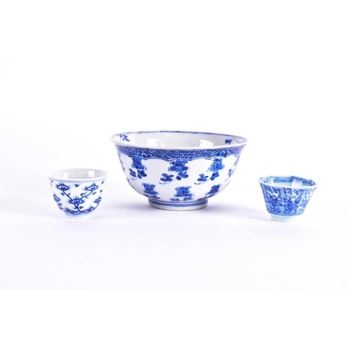 296 - A Chinese blue & white petal moulded bowl, Qing, Kangxi, finely painted throughout with sprigs of fl... 