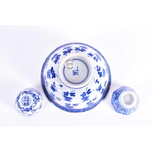 296 - A Chinese blue & white petal moulded bowl, Qing, Kangxi, finely painted throughout with sprigs of fl... 