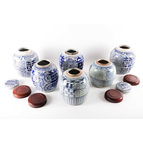 300 - |Six Chinese blue and white rice jars, 19th century and later, each with double shou (double happine... 