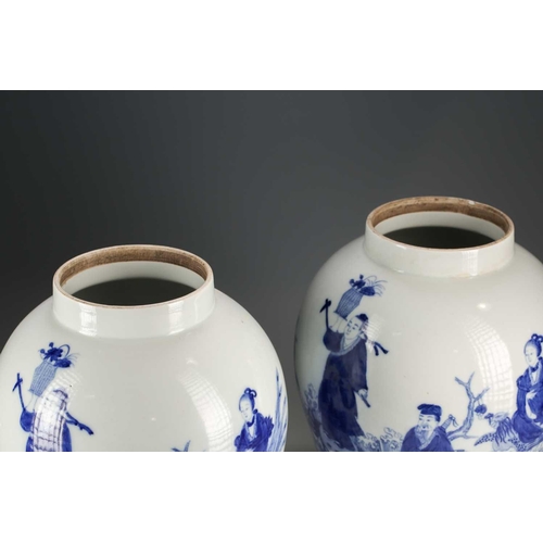 301 - A pair of Chinese blue and white vases and covers, Qing, late 19th century, painted with the eight T... 