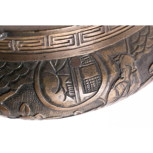 321 - A Chinese bronze censer, late Qing, the openwork cover with a long eared chilong amongst meandering ... 