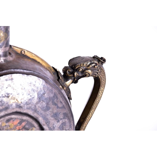 331 - An East Tibetan (Chamdo) Iron Beer - Chhaang, 18th/19th century, overlaid in silver and gold metals ... 