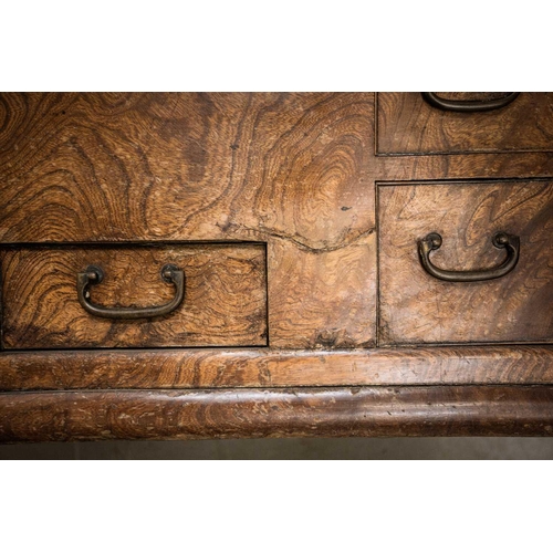 42 - A Japanese keyaki wood hibachi, late 19th century, with rectangular copper liner, above four short d... 