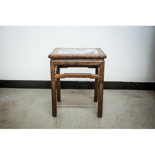 45 - A Chinese hardwood vase stand, early 20th century, the rectangular top with inset grey/white marble ... 