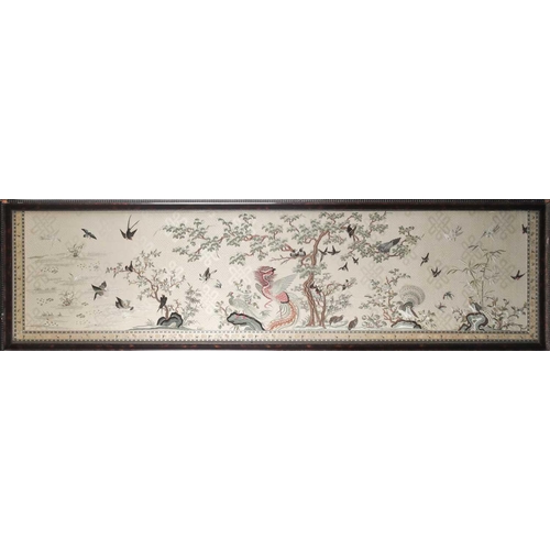 75 - A large Chinese silk embroidered panel, early 20th century, worked with a variety of birds to includ... 