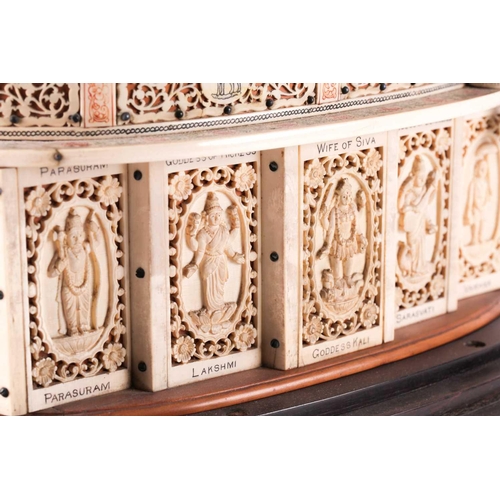 76 - An impressive Indian ivory casket, 19th century, the hinged cover mounted with a recumbent Lord Vish... 